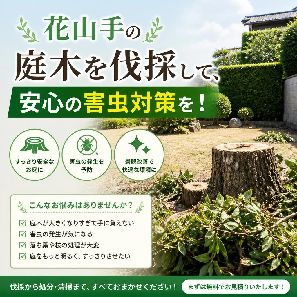 花山手の庭木を伐採して、安心の害虫対策を！