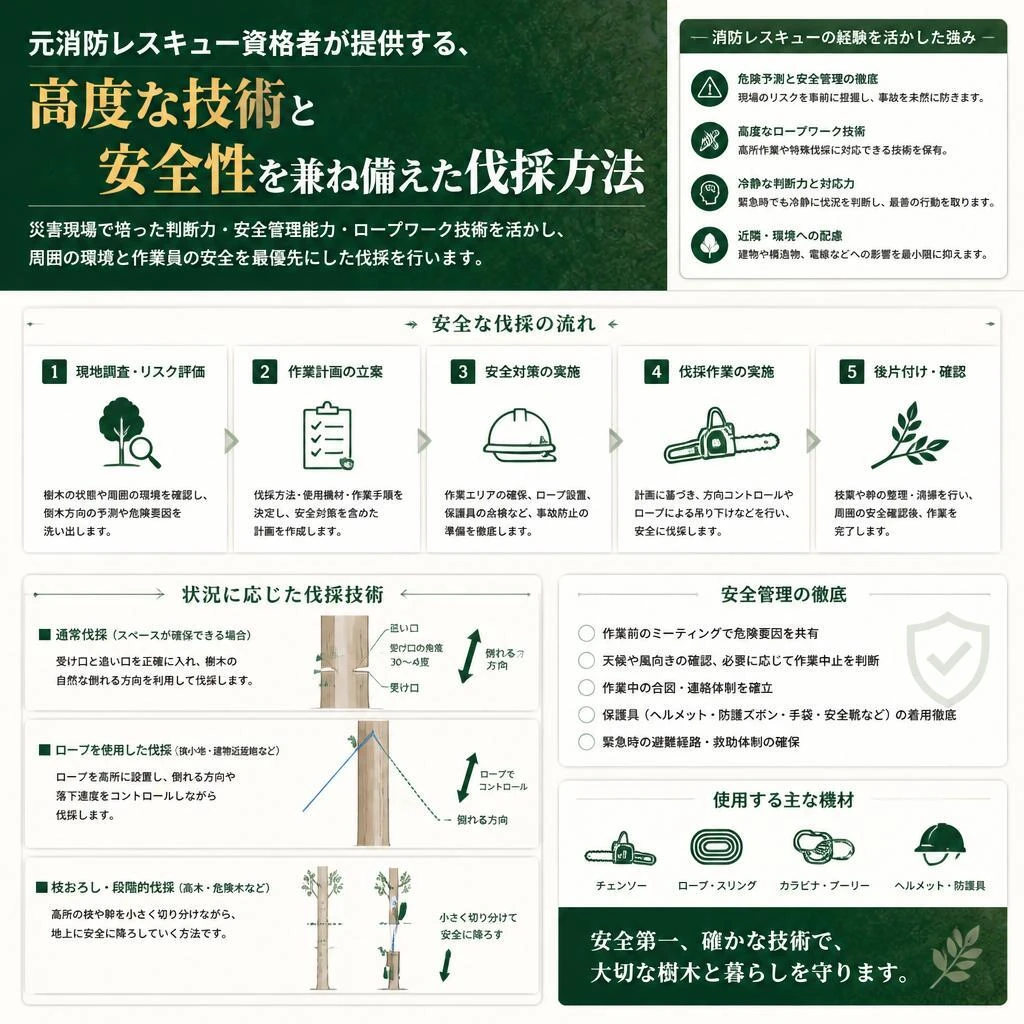 HUSTLERの高所特殊伐採技術について